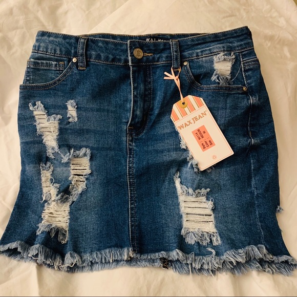 Wax Jean Dresses & Skirts - Wax Jeans Denim Ripped Mini Skirt New with Tags